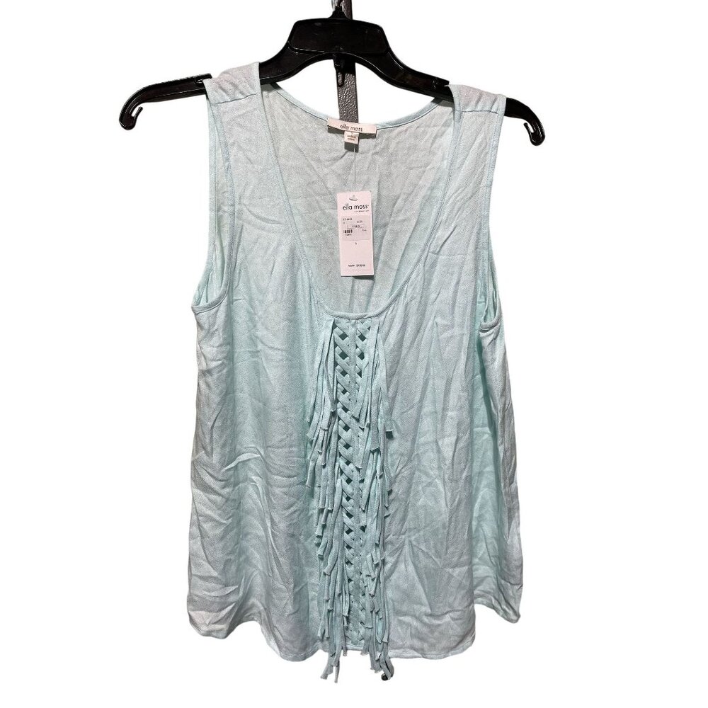 Ella Moss Aqua Tank Top with Fringe down Front scope Neck